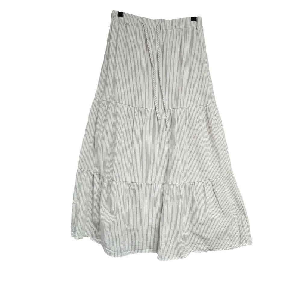Le Lis Collection Striped Tiered Maxi Skirt Blue White Cotton Linen Women's Sz S